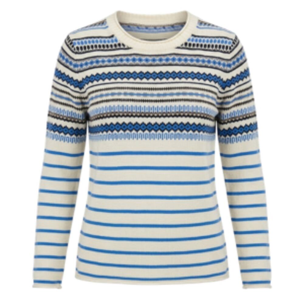 J.Crew 100% Wool Fair Isle Fisherman Knit Sweater White Blue XS Coastal